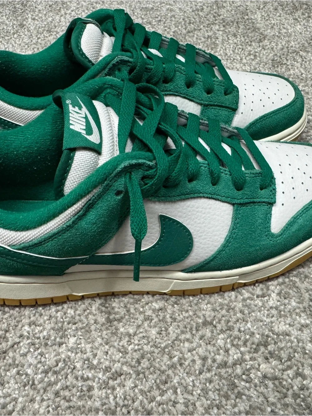 Nike Men’s Green & White Low-Top Sneakers - Suede Accent